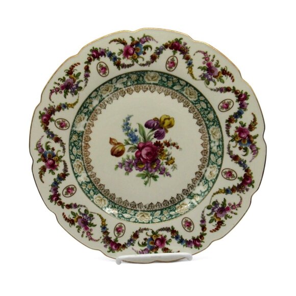 BAVARIA SCHUMANN Floral Design Round Plate with Gold Trim 11" Germany Vintage - Picture 1 of 11
